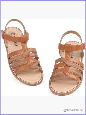 Girls Gladiator Sandals Open Toe Flat Summer Shoes with Adjustable Strap
